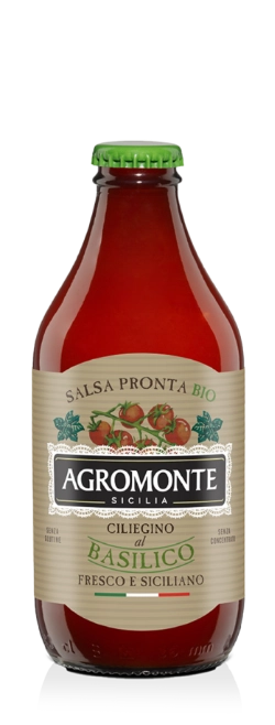 Confezione di salsa pronta di ciliegino al basilico bio Agromonte, formato 330 g