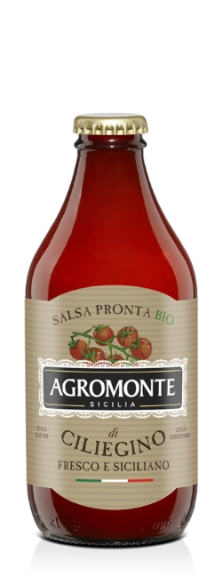 Confezione di salsa pronta di pomodoro ciliegino bio Agromonte, formato 330 g