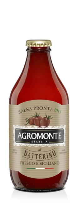 Confezione di salsa pronta di datterino bio Agromonte, formato 330 g