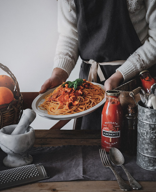 Ricetta di casa Agromonte: Spaghetti al pomodoro e pesce spada